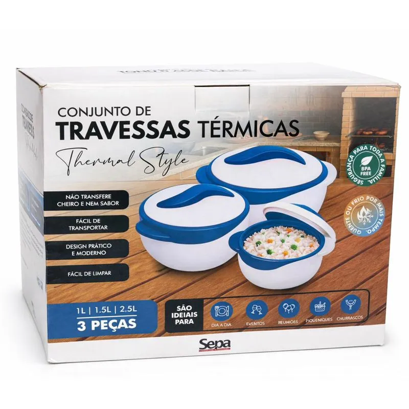 Conjunto De 3 Travessas Termicas (1L;1,5L;2,5L) CONJ TRAVESSAS TERMICAS 3PCS 1.0L,1.5L E 2.5L