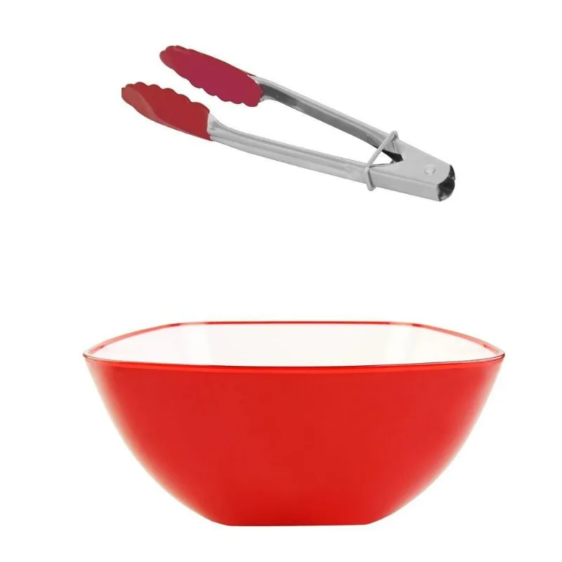 Saladeira Quadrada Vermelha Com Pegador 3700 Ml
