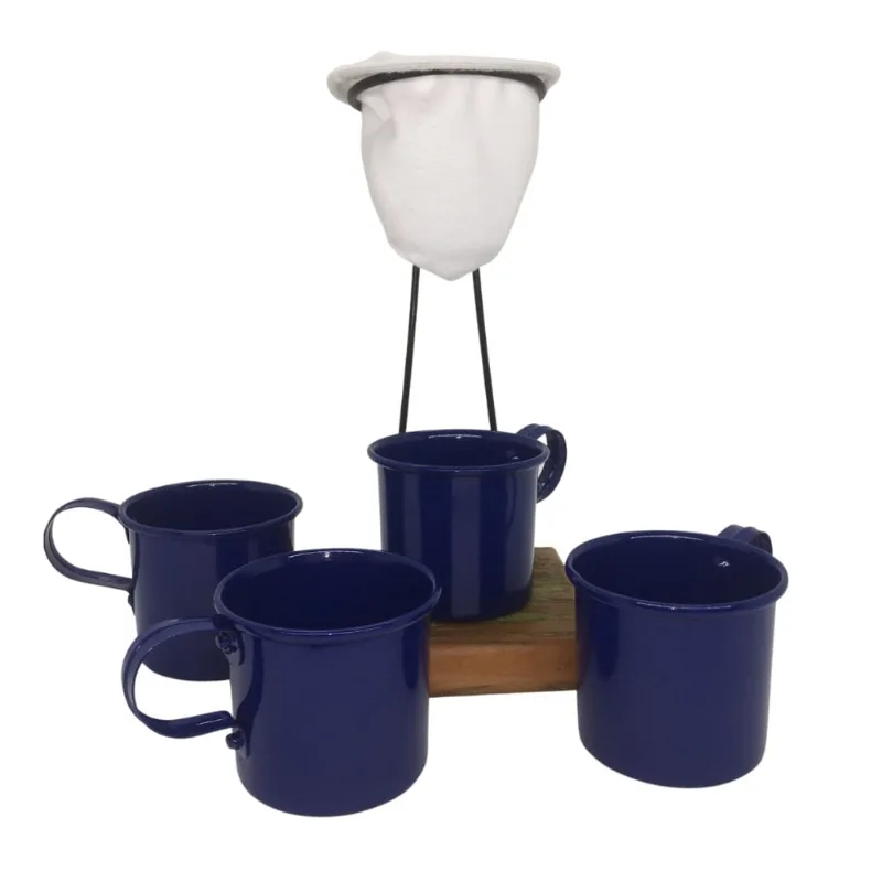 Kit de Café Egoista - Individual - 4 canecas Azul - Demolição - feito a mão