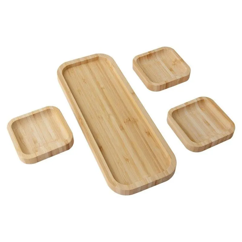 Petisqueira De Bambu Com 4 Peças - 31cm