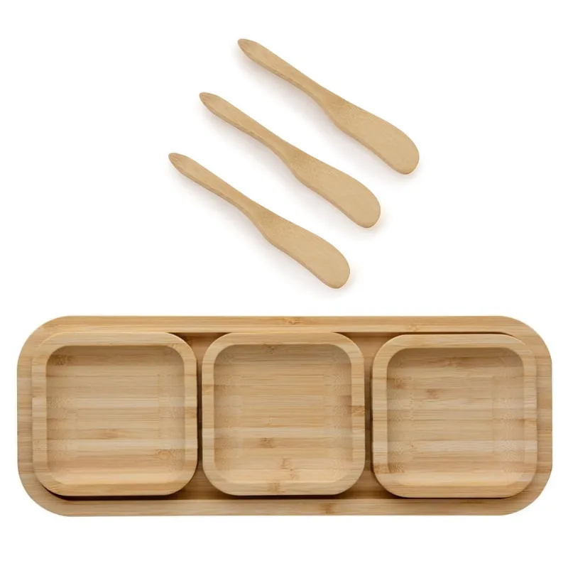 Petisqueira de bambu com 4 peças - 31cm com 3 espatulas