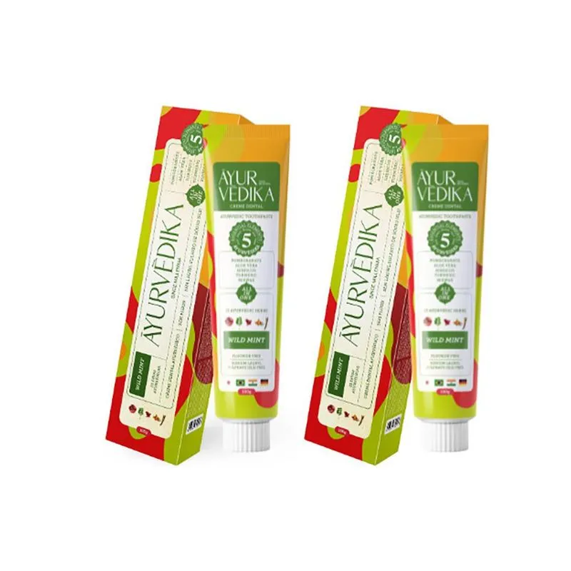 Kit 2 Cremes Dentais Veganos Ayurvédika Sem Flúor Wild Mint 100g Kit 2 Cremes Dentais Veganos Ayurvédico Sem Flúor Wild Mint 100g