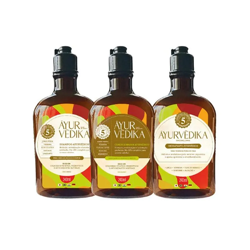 Kit Ayurvédico com Shampoo + Condicionador + Hidratante 240ml Kit Ayurvédika com Shampoo + Condicionador + Hidratante 240 ml