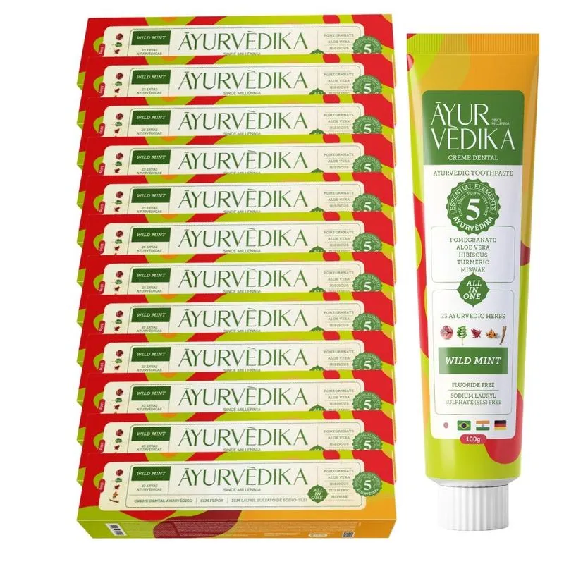 Kit 12 Creme Dental Ayurvédika Sem Flúor Wild Mint Natural 100g