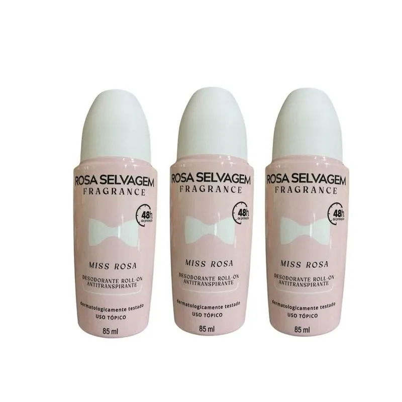 Kit 3 Desodorante Roll-On Miss - Rosa Selvagem - 85ml