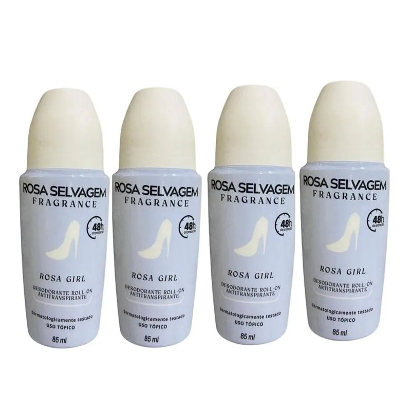 Kit 4 Desodorante Roll-On Rosa Girl - Rosa Selvagem - 85ml
