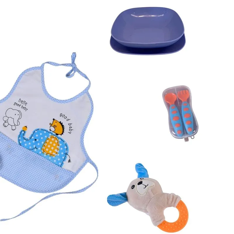Kit Refeicao Babador, Mordedor, Talheres, Pratinhos, Copo A