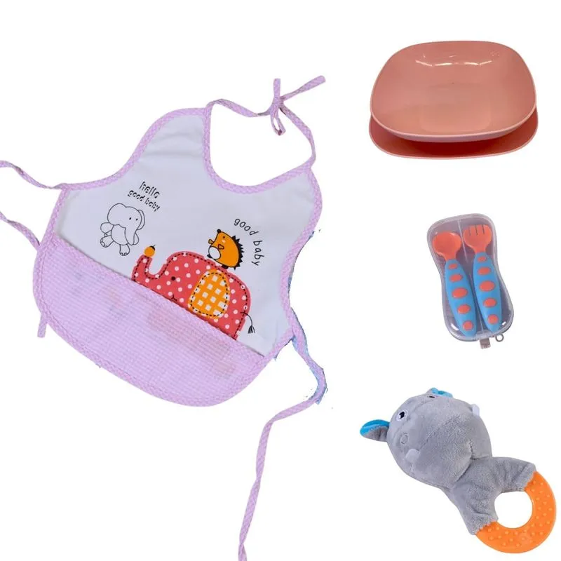 Kit Refeicao Babador, Mordedor, Talheres, Pratinhos, Copo Ro