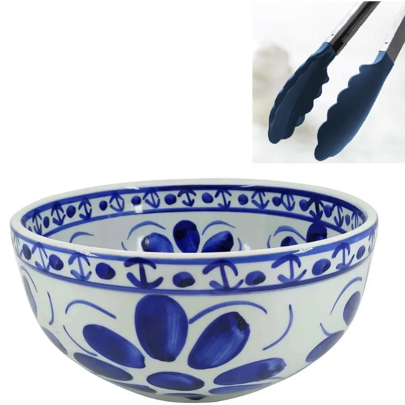 Saladeira de Porcelana pintada a mão e pegador - Colonial