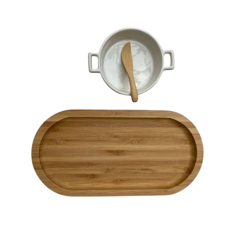Bandeja Petisqueira de bambu e Petisqueira de Porcelana REDO