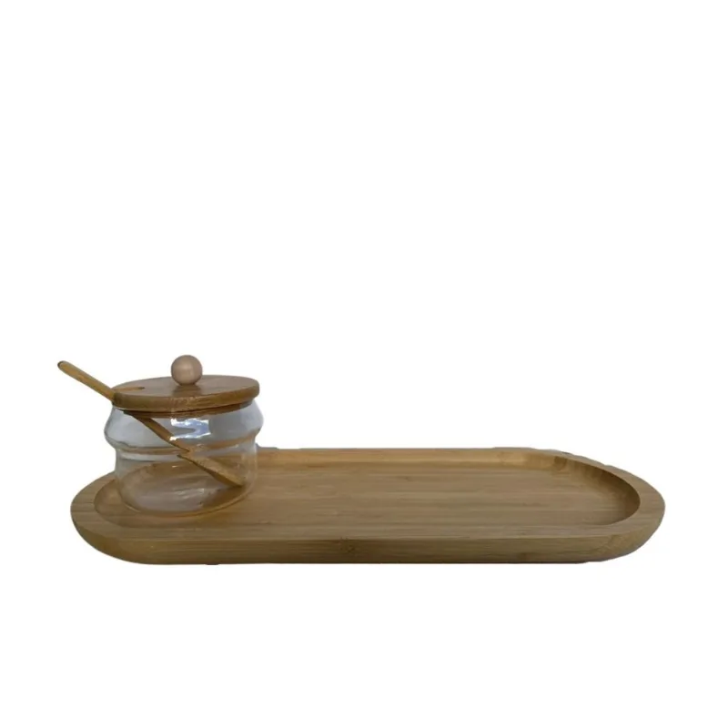 Bandeja de bambu 34 x 14 cm com ACUCAREIRO - Cha Cafe