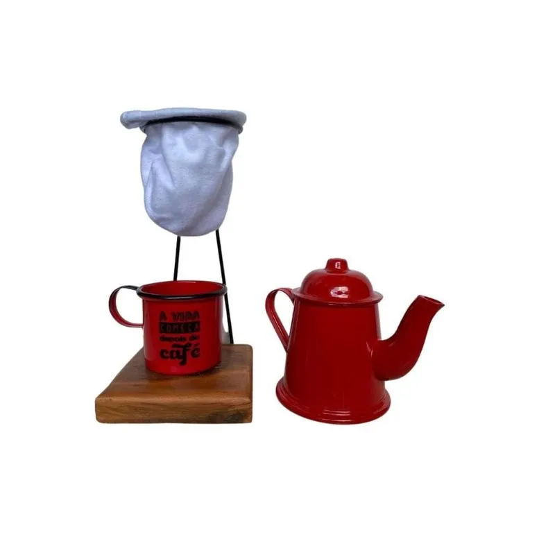 Kit De Café Coado Individual Mini Bule Vermelho - Demolição