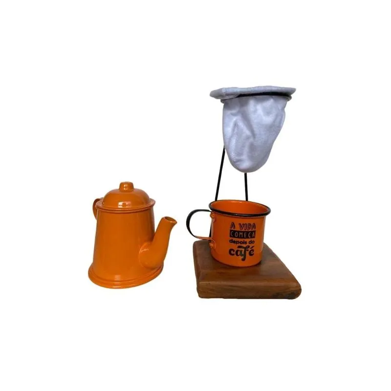 Kit De Café Coado Individual Mini Bule Laranja - Demolição