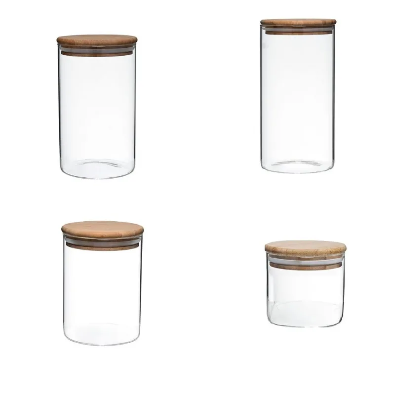 Connjuto de 4 Potes hermetico vidro borosilicato Tampa Bambu