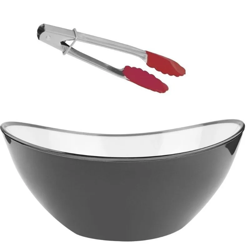 Saladeira Oval Fume Ou Cinza Com Pegador