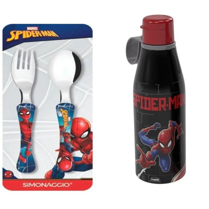 Kit Homem Aranha - Faqueiro Com 2 Peças E Garrafa Retrô