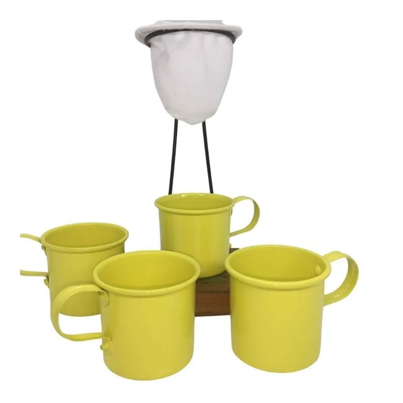 Kit De Café Individual- 4 Canecas Amarela - Coador Demolição
