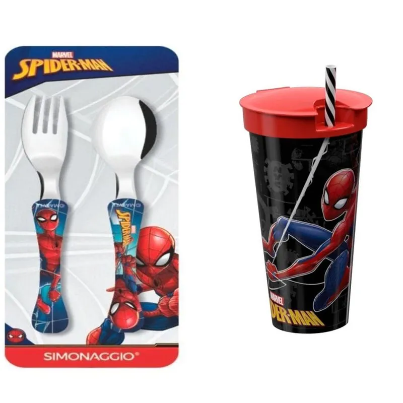 Kit Homem Aranha - Faqueiro Com 2 Peças E Copo 2 X 1