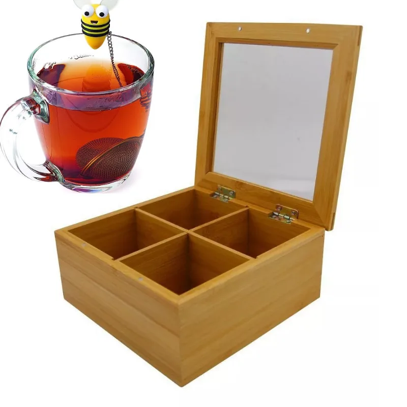 Caixa de Cha em bambu com infusor ABELHINHA