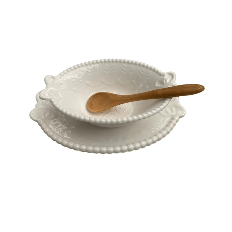 Molheira lacinho ceramica com colher bambu