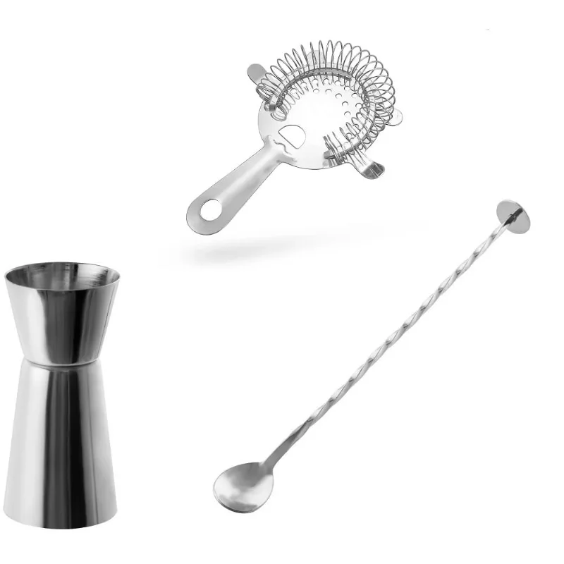 Dosador duplo, Strainer e colher bailarina para drinks - inox