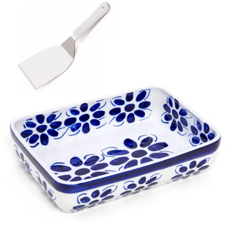 Travessa em Porcelana Pintada a mao 25 x 18 espatula inox