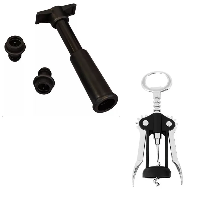 Conjunto Saca Rolhas E Bomba Para Vacuo E 2 Rolhas Para Vinho