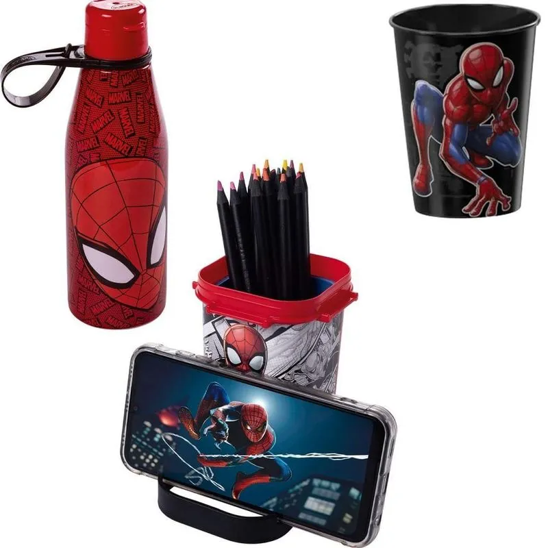 Conjunto Copo Garrafa E Organizador Suporte Cel Home Aranha
