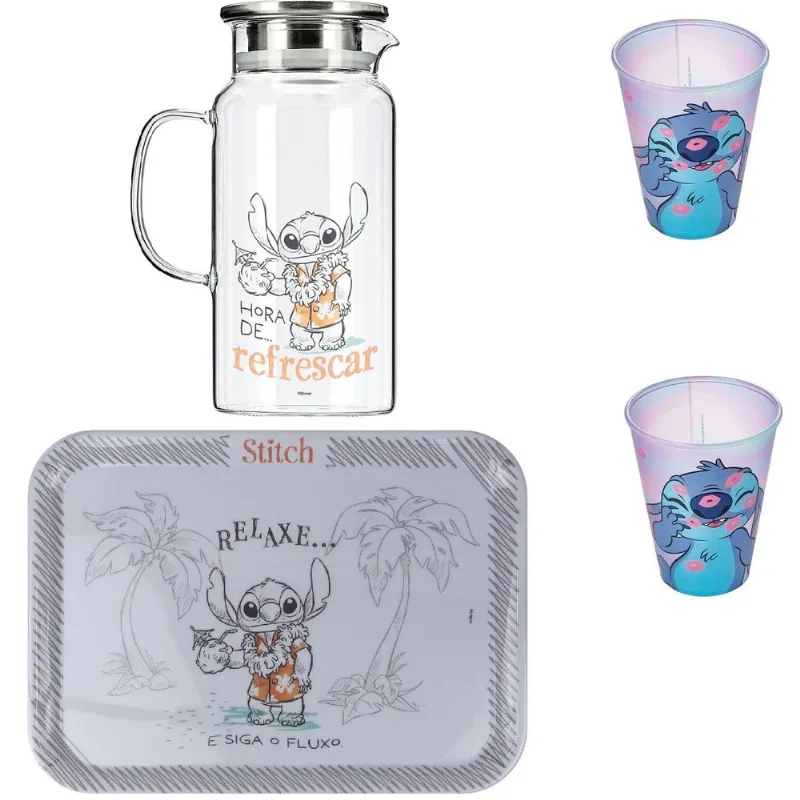 STITCH conjunto de bandeja , Jarra e 2 copos