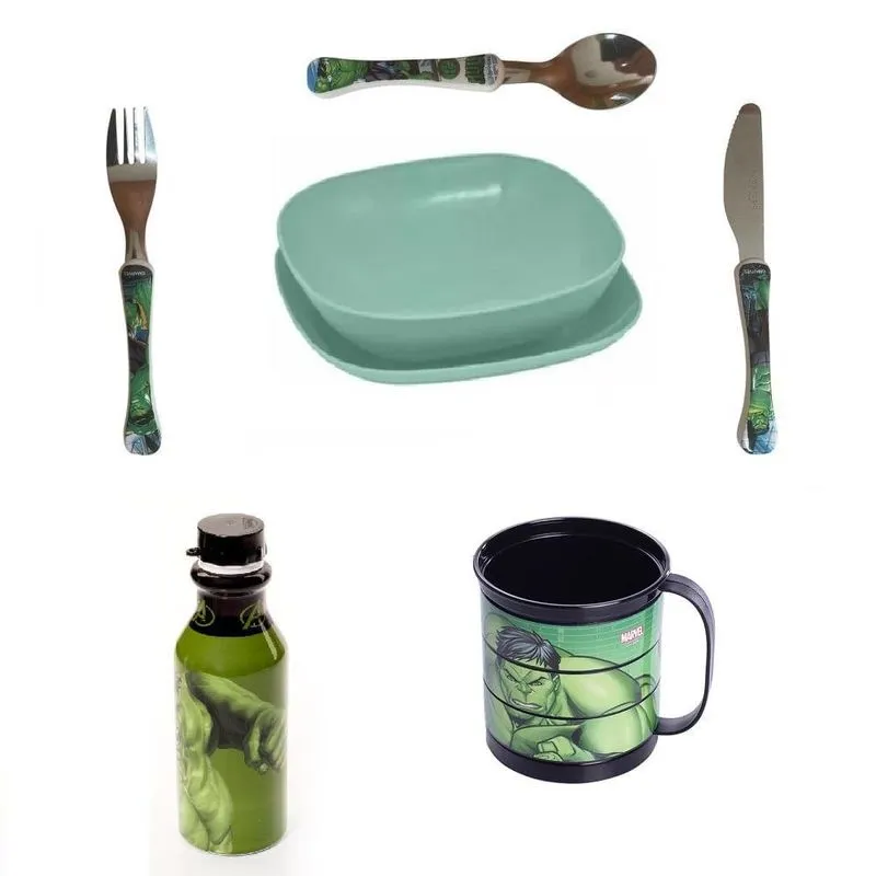 Kit Refeicao Hulk - Avengers - Com Faqueiro Caneca Garrafa