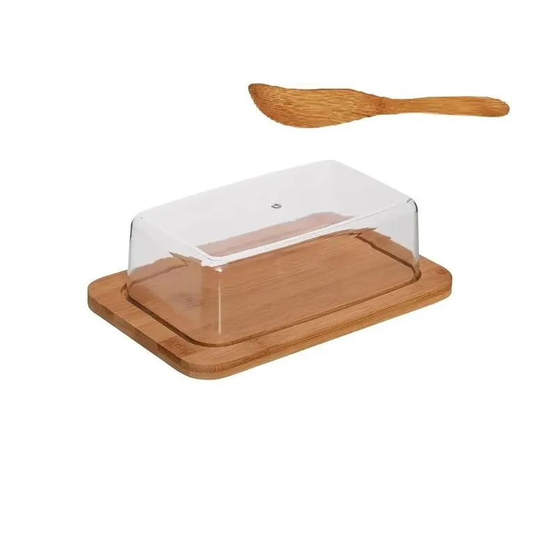 Manteigueira de bambu com espatula 20X13X6,5CM