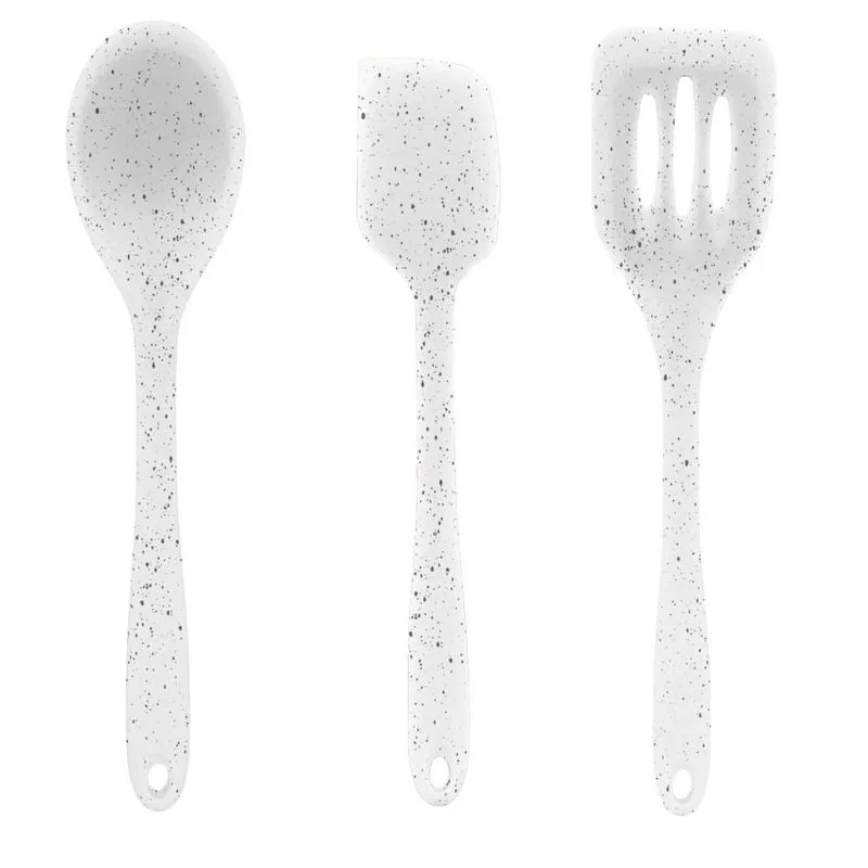 Colher, Espátula Vazada E Espatula De Silicone Cor Marmore