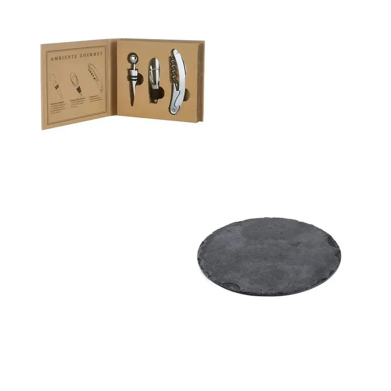 Conjunto 3 Acessorios Para Vinho Presente Mais Tabua Ardosia
