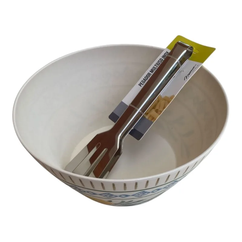 Saladeira De Fibra De Bambu 25 X 11 Cm Com Pegador Inox