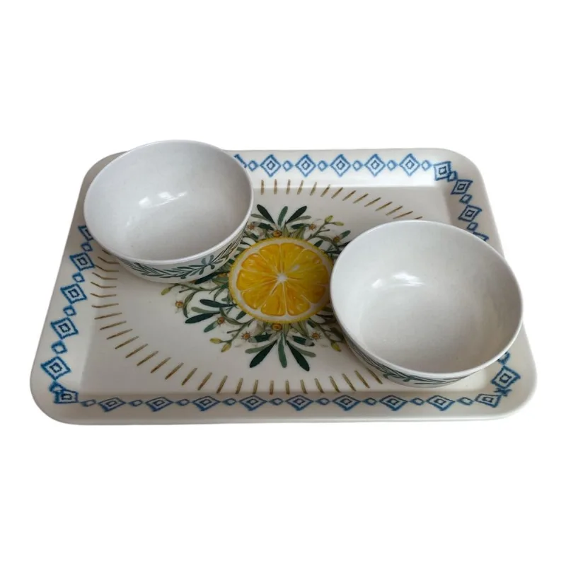 Bandeja 30x23 cm 2 petisqueiras LIMAO SICILIANO fibra bambu