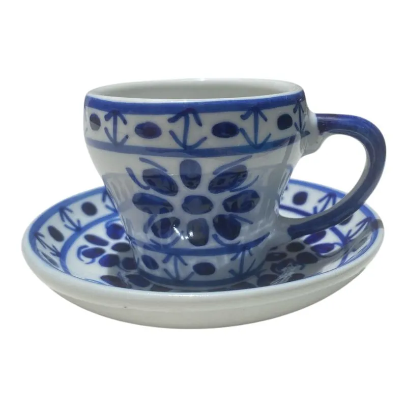 Xicara E Pires Cafezinho 50 Ml Pintado À Mão Porcelana