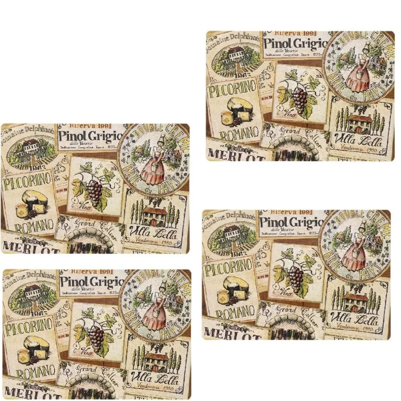 Jogo Americano Pvc 4 unidades Queijos e Vinhos - bege