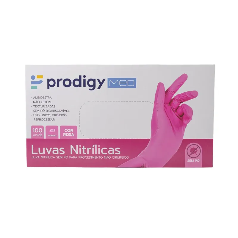 LUVA NITRILICA ROSA PRODIGY SEM PO C/ 100 UND