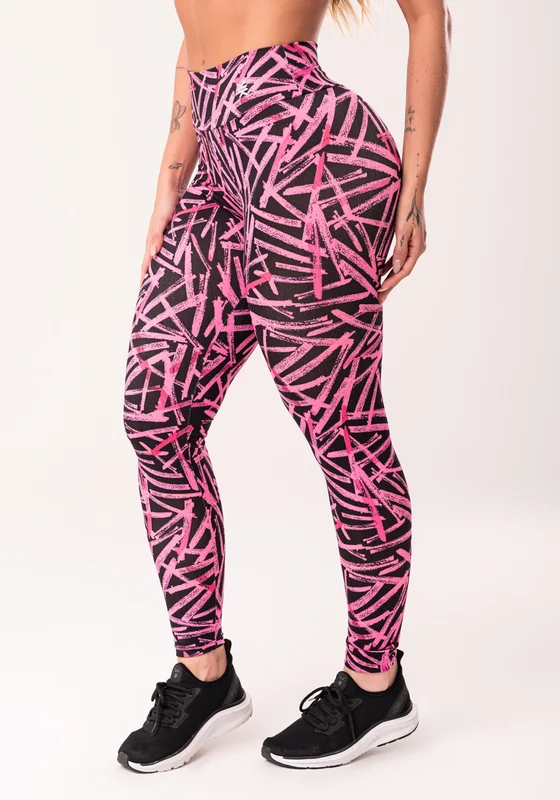 Legging Fitness Feminina Rosa Estampada Sticks Euphoria Dlk ROSA E PRETO / GG