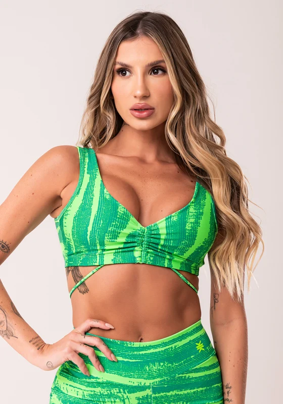 Top Fitness Feminino Verde Com Franzido Estampado Disruption Euphoria Dlk VERDE / GG