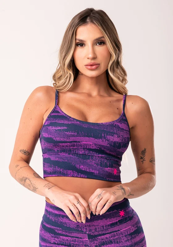 Top Fitness Feminino Pink Com Bojo Estampado Disruption Euphoria Dlk ROXO / G