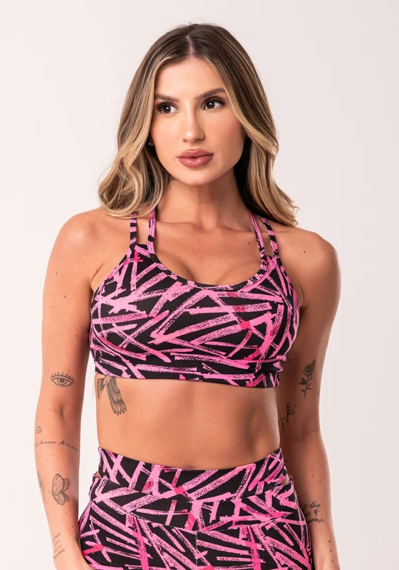 Top Fitness Feminino Rosa Com Alça Dupla Estampado Sticks Euphoria Dlk ROSA / P