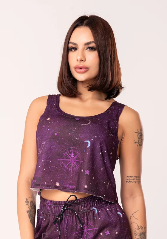 Cropped Feminino Moletinho Estampado Signo Libra Dlk VINHO / M