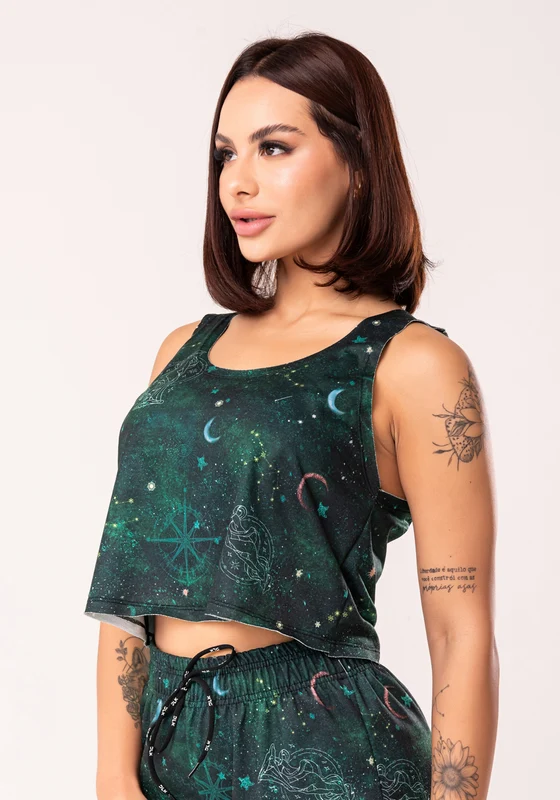 Cropped Feminino Moletinho Estampado Signo Virgem Dlk VERDE / M