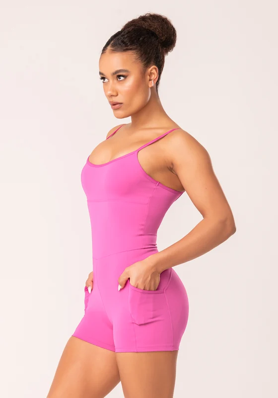 Macaquinho Fitness Feminino Rosa Fúcsia Com Bolsos Oasis Dlk ROSA / P