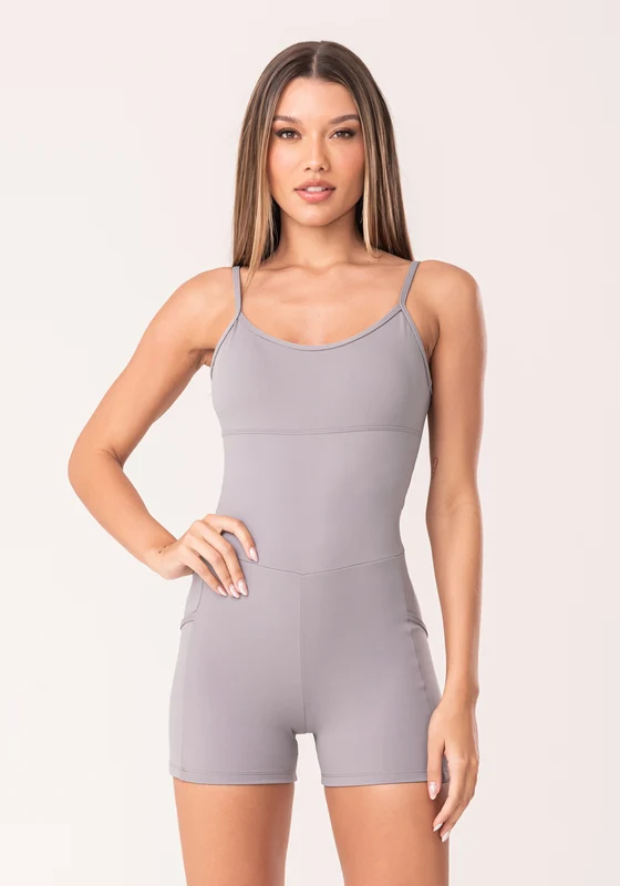 Macaquinho Fitness Feminino Cinza Com Bolsos Oasis Dlk CINZA / P