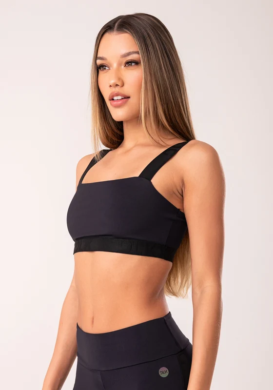 Top Fitness Feminino Preto Com Decote Reto E Elástico Oasis Dlk PRETO / M