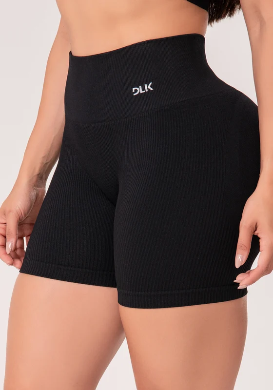 Short Fitness Feminino Preto Canelado Modela Bumbum Seamless+ Dlk PRETO / G
