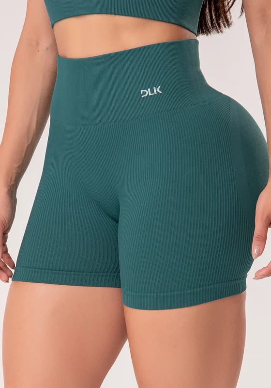 Short Fitness Feminino Verde Escuro Canelado Modela Bumbum Seamless+ Dlk VERDE / GG