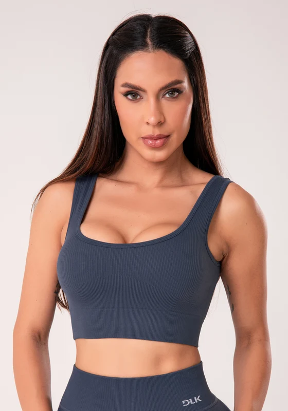 Top Fitness Feminino Cinza Chumbo Canelado Com Bojo Seamless+ Dlk CINZA / GG